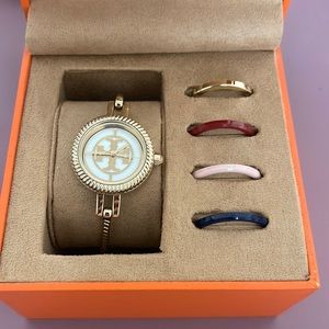 Women's Reva Gold-Tone Stainless Steel Bangle Bracelet Watch 27mm Gift Set